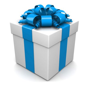 Bir hediye gibi mavi bir kurdele ile hediye kutusu