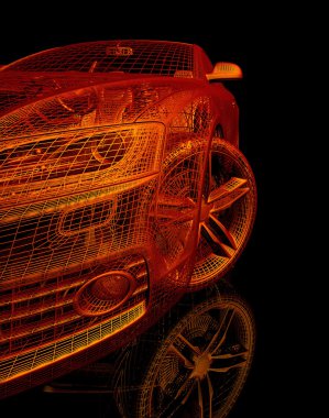 3D araba modeli siyah zemin.