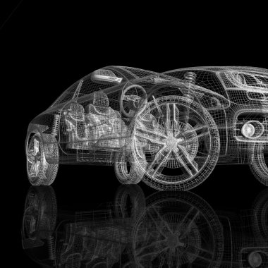 Araba 3d model siyah bir arka plan.