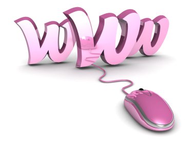 Bilgisayar faresi ve metin 'www'