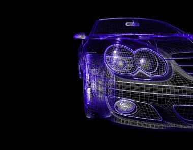 Araba 3d model siyah bir arka plan.