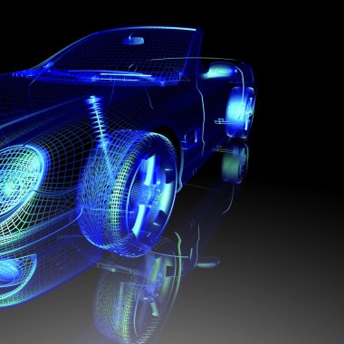 Araba 3d model siyah bir arka plan.