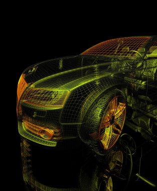 3D araba modeli siyah zemin.