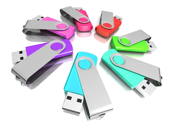 Modelos 3D coloridos USB Flash Drive — Fotografia de Stock