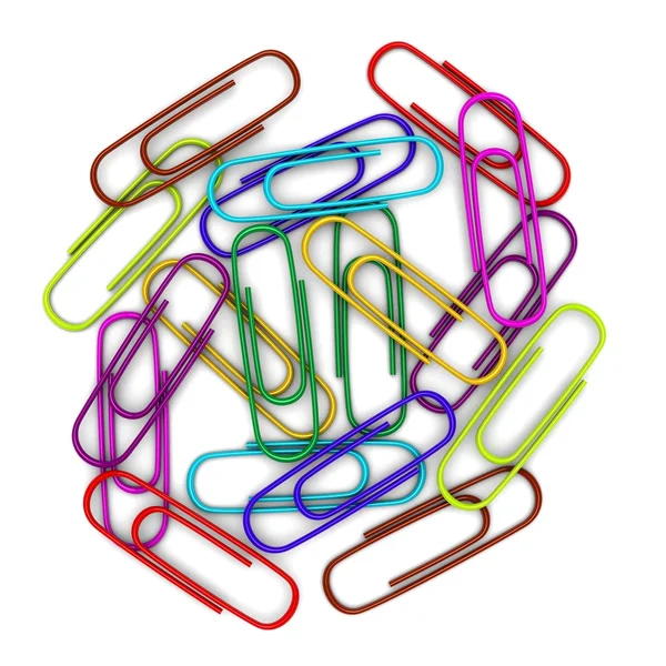 Colorful paper clips scattered in a chaotic manner. — Stock Photo, Image