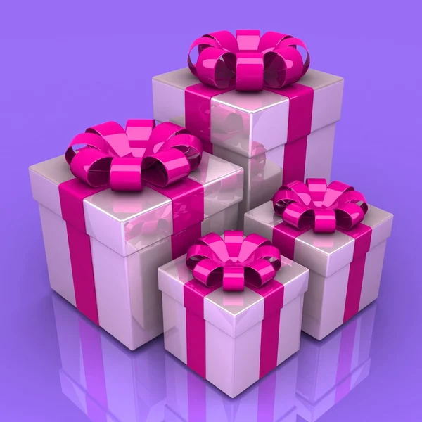 Κουτιά δώρων, με μια πολύχρωμη κορδέλα — Φωτογραφία Αρχείου