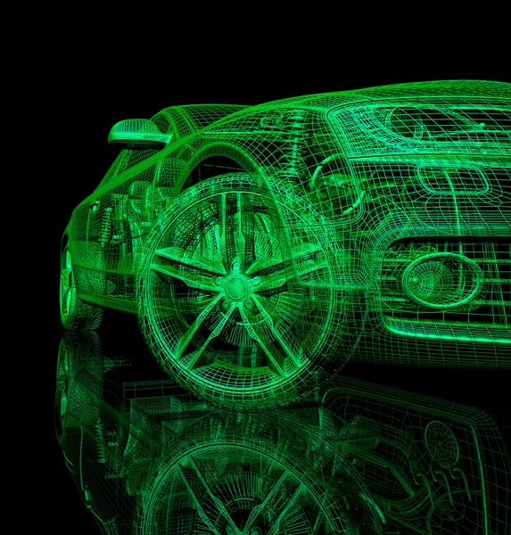 3d modello di auto su uno sfondo nero . — Foto Stock