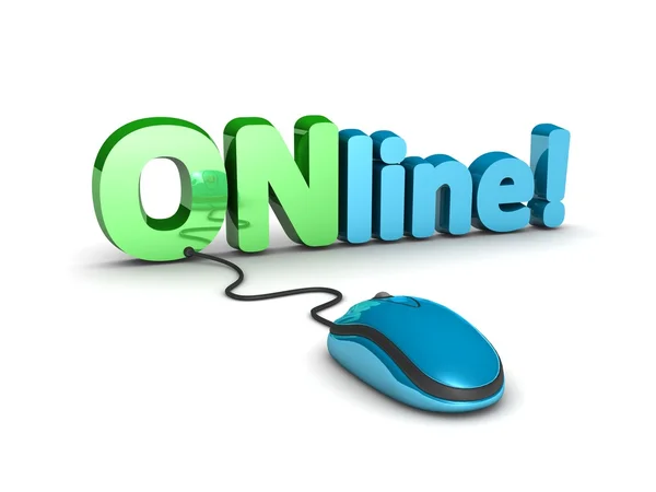 Computer mouse and text 'online' — 스톡 사진
