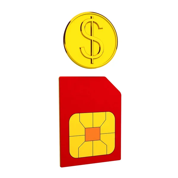 Coin and sim card — Stock Photo, Image