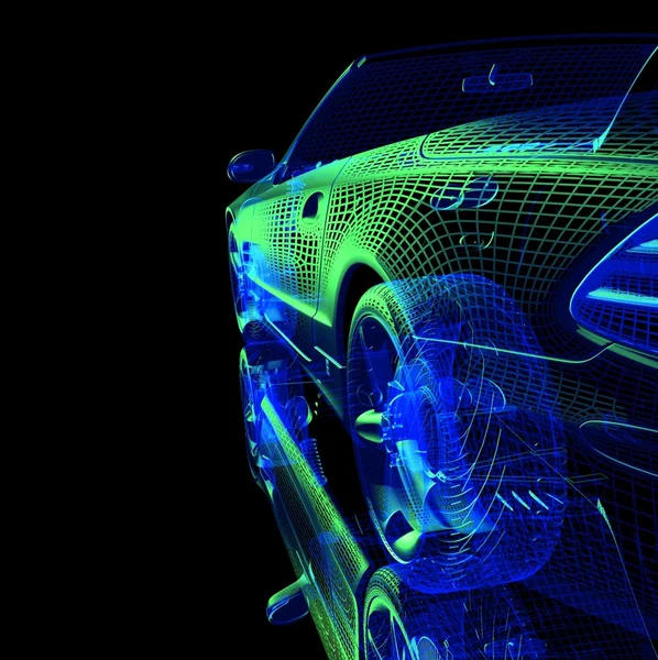 3D araba modeli siyah zemin.