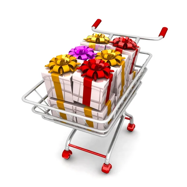 Shopping cart with gifts — Stock Photo, Image