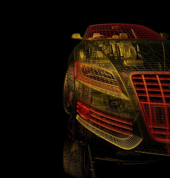 Modelo de carro 3d em um fundo preto . — Fotografia de Stock