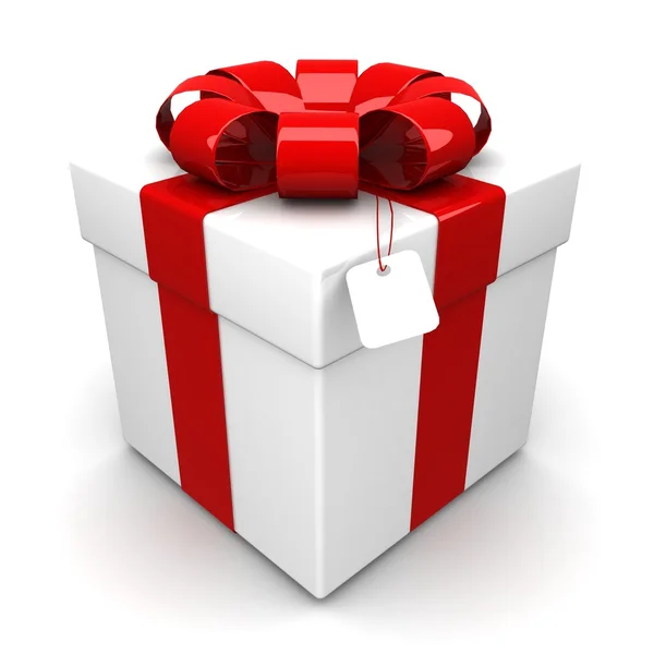 Geschenkbox, mit einem bunten Band wie ein Geschenk — Stockfoto