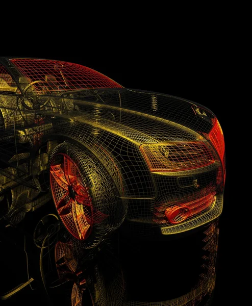 3D araba modeli siyah zemin.