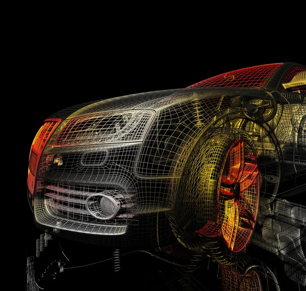 3D model auta na černém pozadí. — Stock fotografie