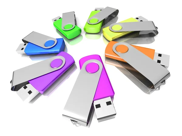 Modelos 3D coloridos USB Flash Drive — Fotografia de Stock