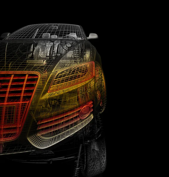 3D araba modeli siyah zemin.