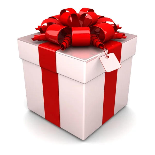 Geschenkbox, mit einem bunten Band wie ein Geschenk — Stockfoto
