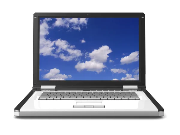 Portátil 3d portátil con fondos de escritorio cielo — Foto de Stock