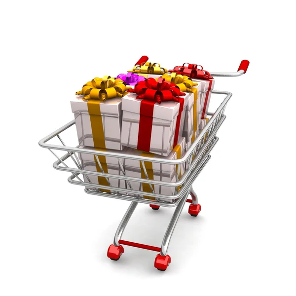 Shopping cart with gifts — Stock Photo, Image