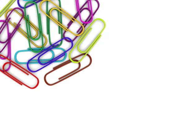 Colorful paper clips scattered in a chaotic manner. — Stock Photo, Image