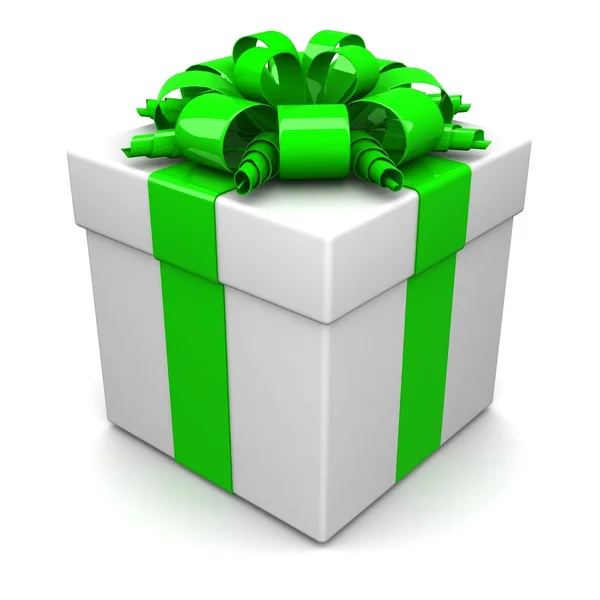 Подарочная коробка, с зеленой лентой в подарок — стоковое фото