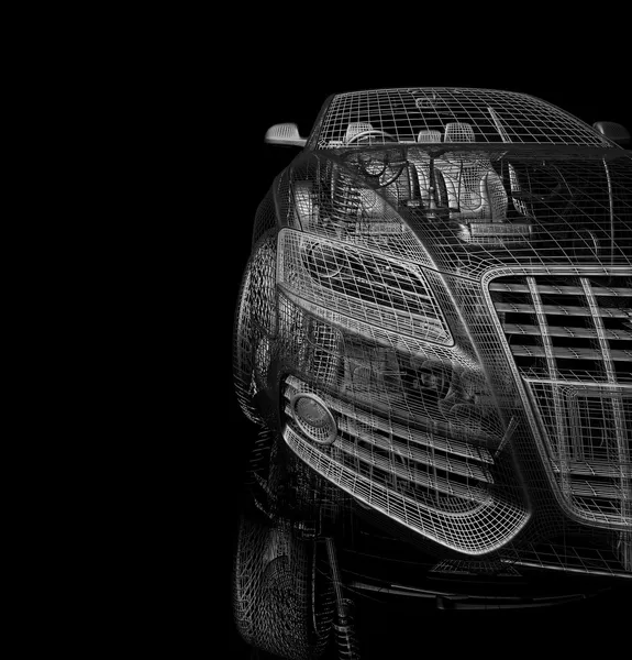 3D model samochodu na czarnym tle. — Zdjęcie stockowe