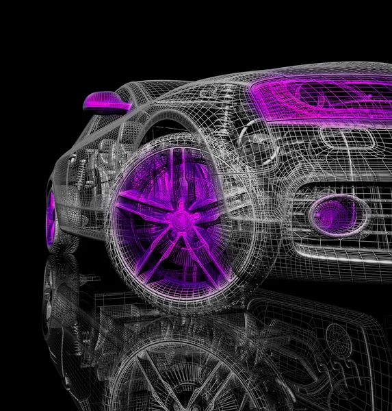 黒の背景の 3 d の車のモデル. — ストック写真