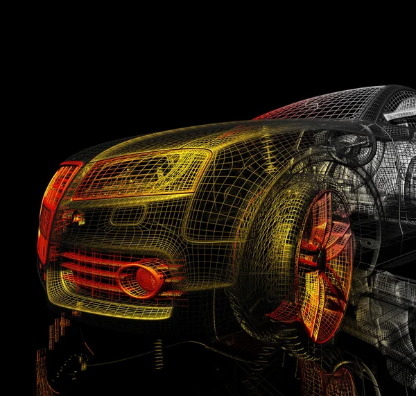 3D araba modeli siyah zemin.