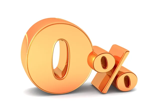 0 percent discount symbol golden color — Stock Photo, Image