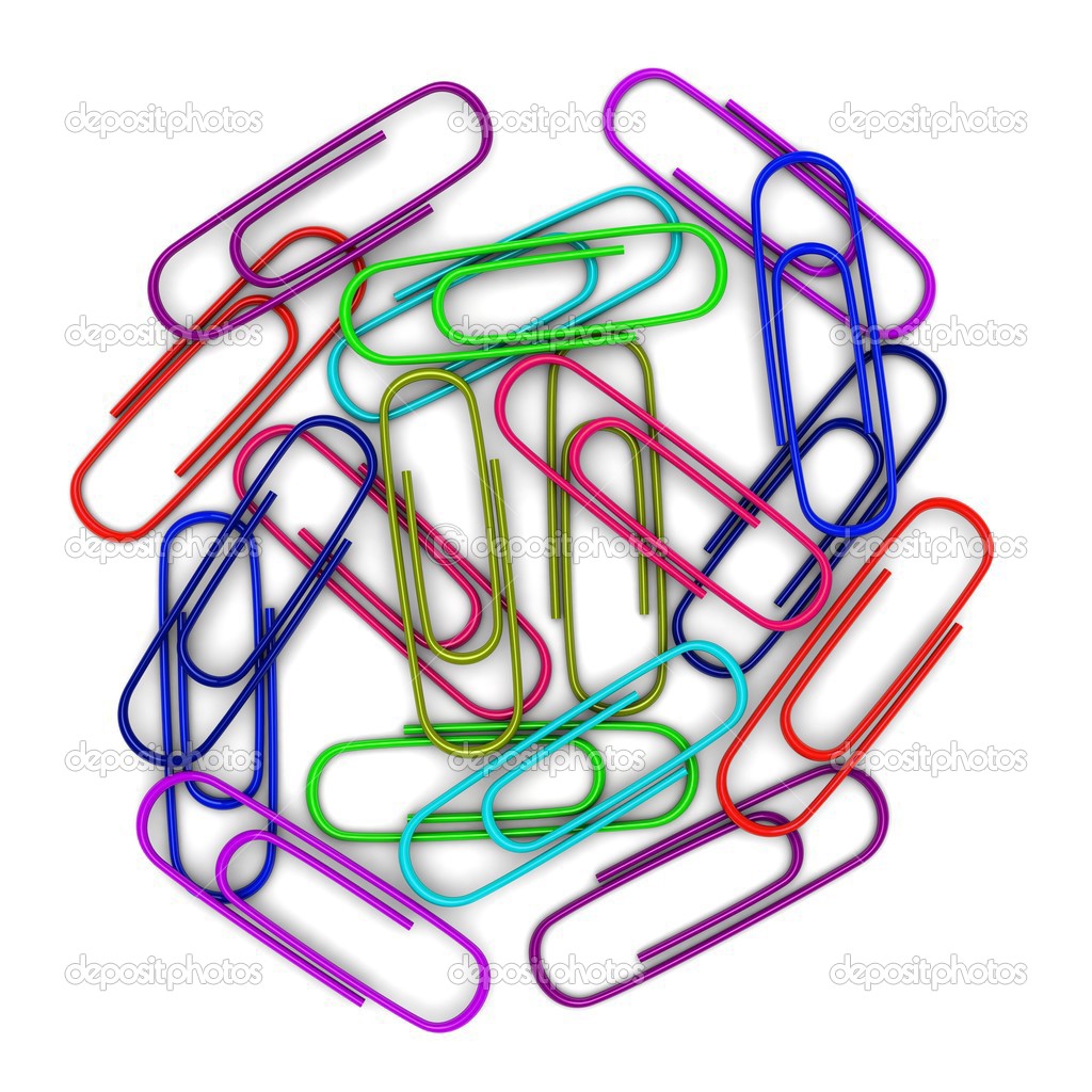 Colorful paper clips scattered in a chaotic manner.