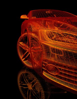 Araba 3d model siyah bir arka plan.