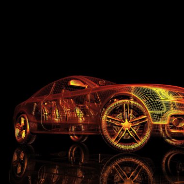 Araba 3d model siyah bir arka plan.
