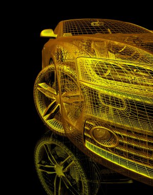 Araba 3d model siyah bir arka plan.