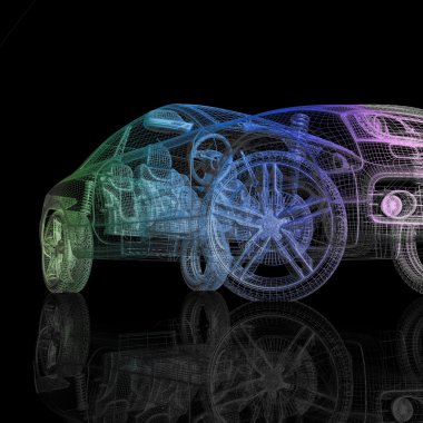 Araba 3d model siyah bir arka plan.
