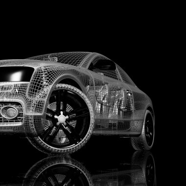 Araba 3d model siyah bir arka plan.