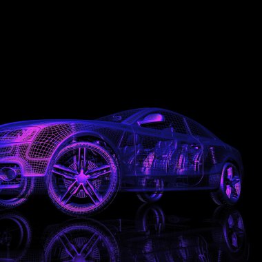 Araba 3d model siyah bir arka plan.