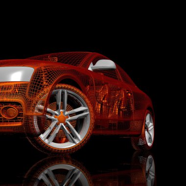 Araba 3d model siyah bir arka plan.