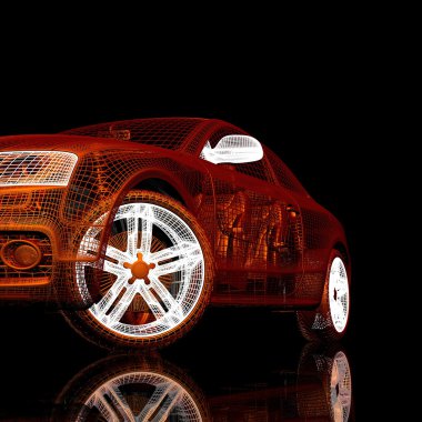 Araba 3d model siyah bir arka plan.