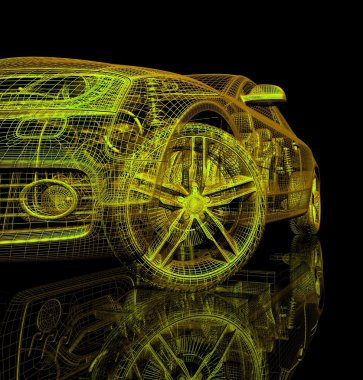 Araba 3d model siyah bir arka plan.