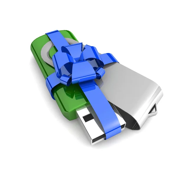3D модель USB Flash Drive. Подарок с яркой лентой . — стоковое фото