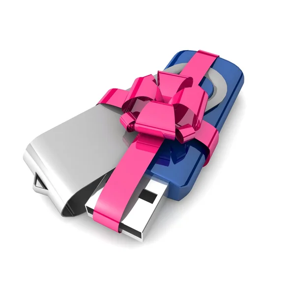 3D modelo USB Flash Drive. Presente com fita colorida . — Fotografia de Stock