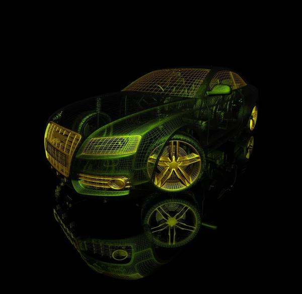 Auto 3d model na černém pozadí. — Stock fotografie