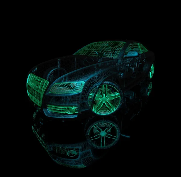 3d bilmodell på svart bakgrund. — Stockfoto