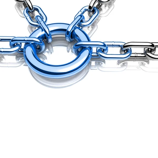 3d chain chrome green cross security metal. illustration of a single chain link — Stock Photo, Image