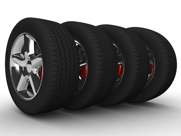 Car wheels isolated on white. — Stock Photo, Image