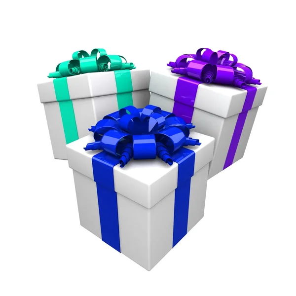 Renkli bir şerit ile hediye kutuları — Stok fotoğraf