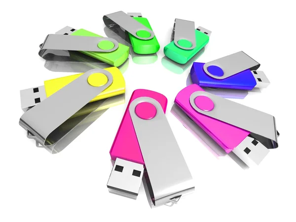 Modelos 3D coloridos USB Flash Drive — Fotografia de Stock