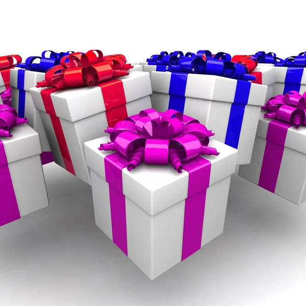 Gift boxes, with a colorful ribbon — Stock Photo, Image