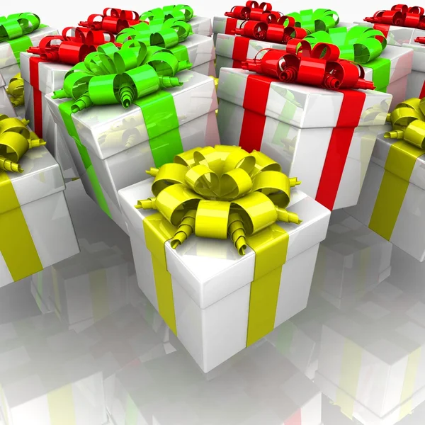 Gift boxes, with a colorful ribbon — Stock Photo, Image